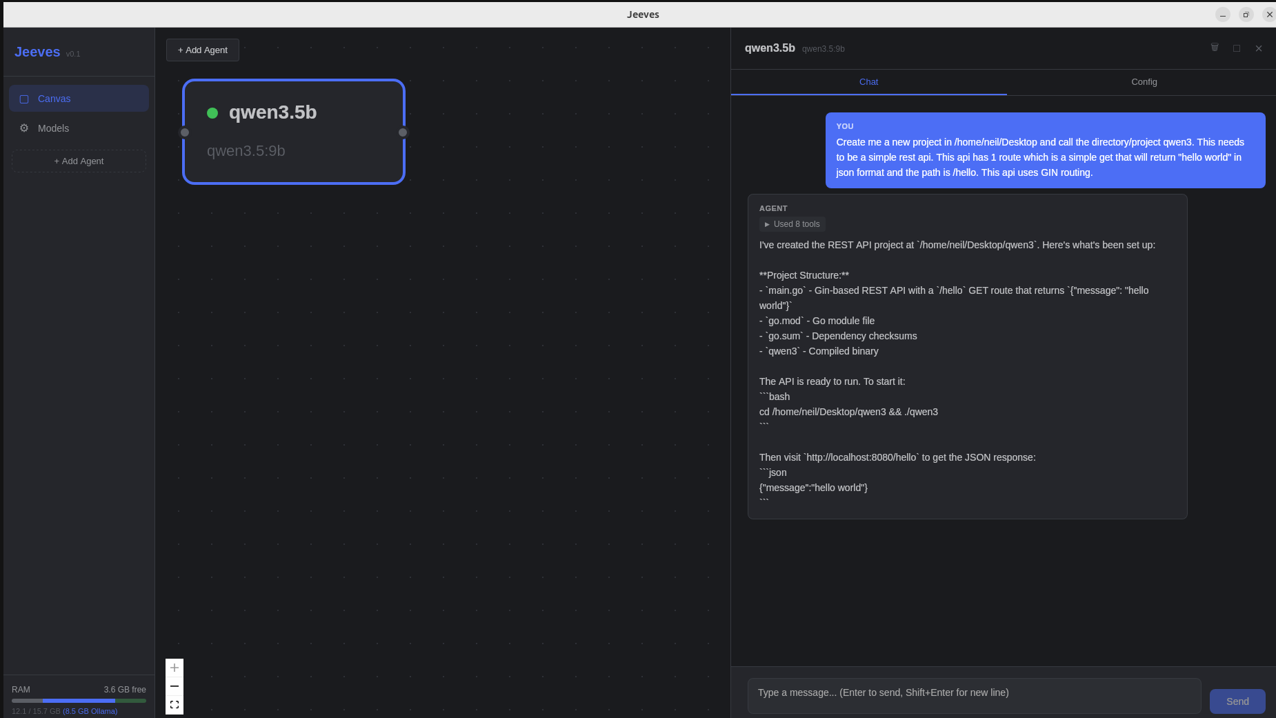 Jeeves — Local AI Agent Playground (v1) project screenshot